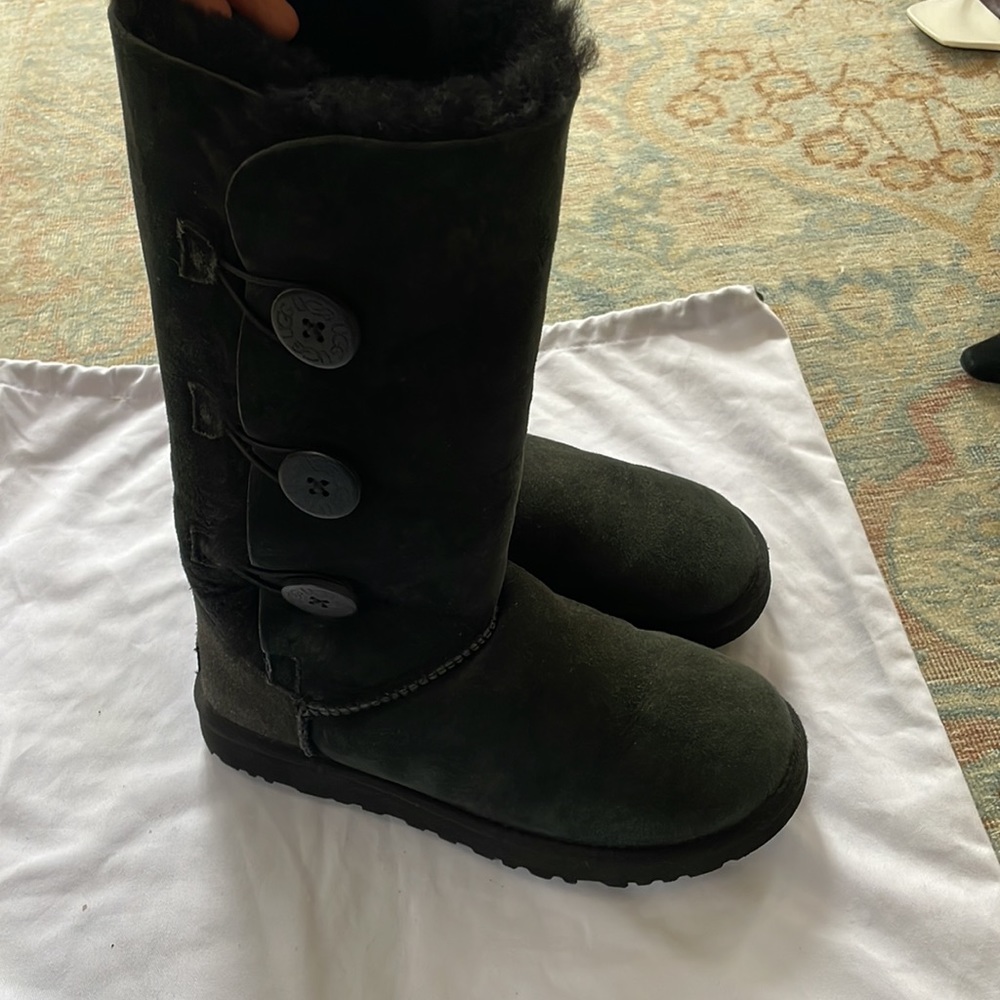 Ugg Black Suede Button Up High Boots Size 8 - image 3